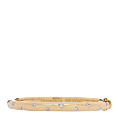 Tiffany 18K Yellow Gold Platinum Diamond 4.5mm Etoile Bangle Bracelet 1 of 3