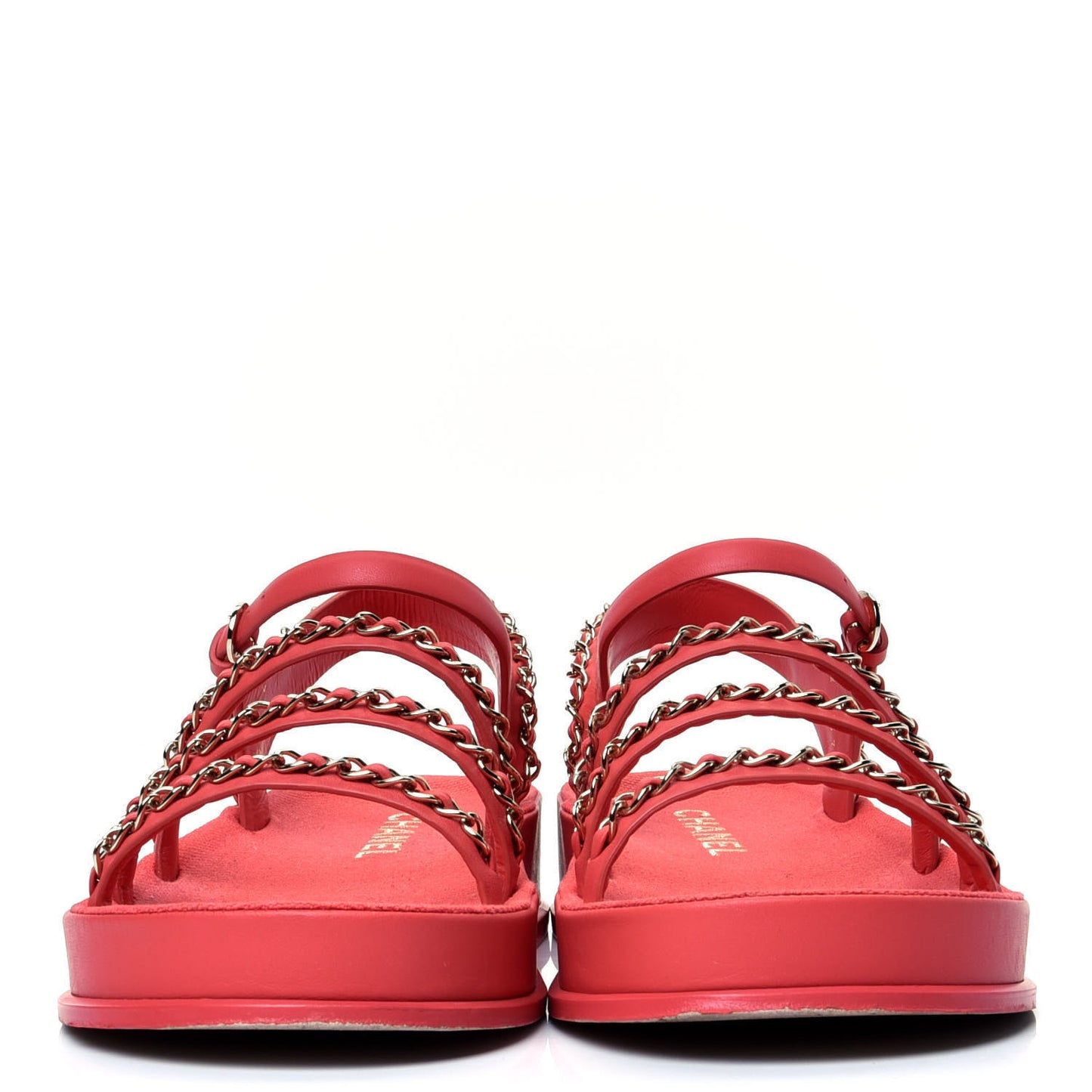 Calfskin Chain Platform Sandals 39 Red