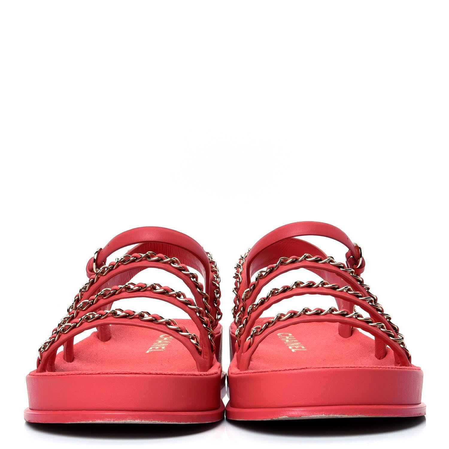 Chanel Calfskin Chain Platform Sandals 39 Red 2 of 5