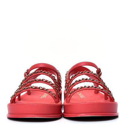 Chanel Calfskin Chain Platform Sandals 39 Red 2 of 5