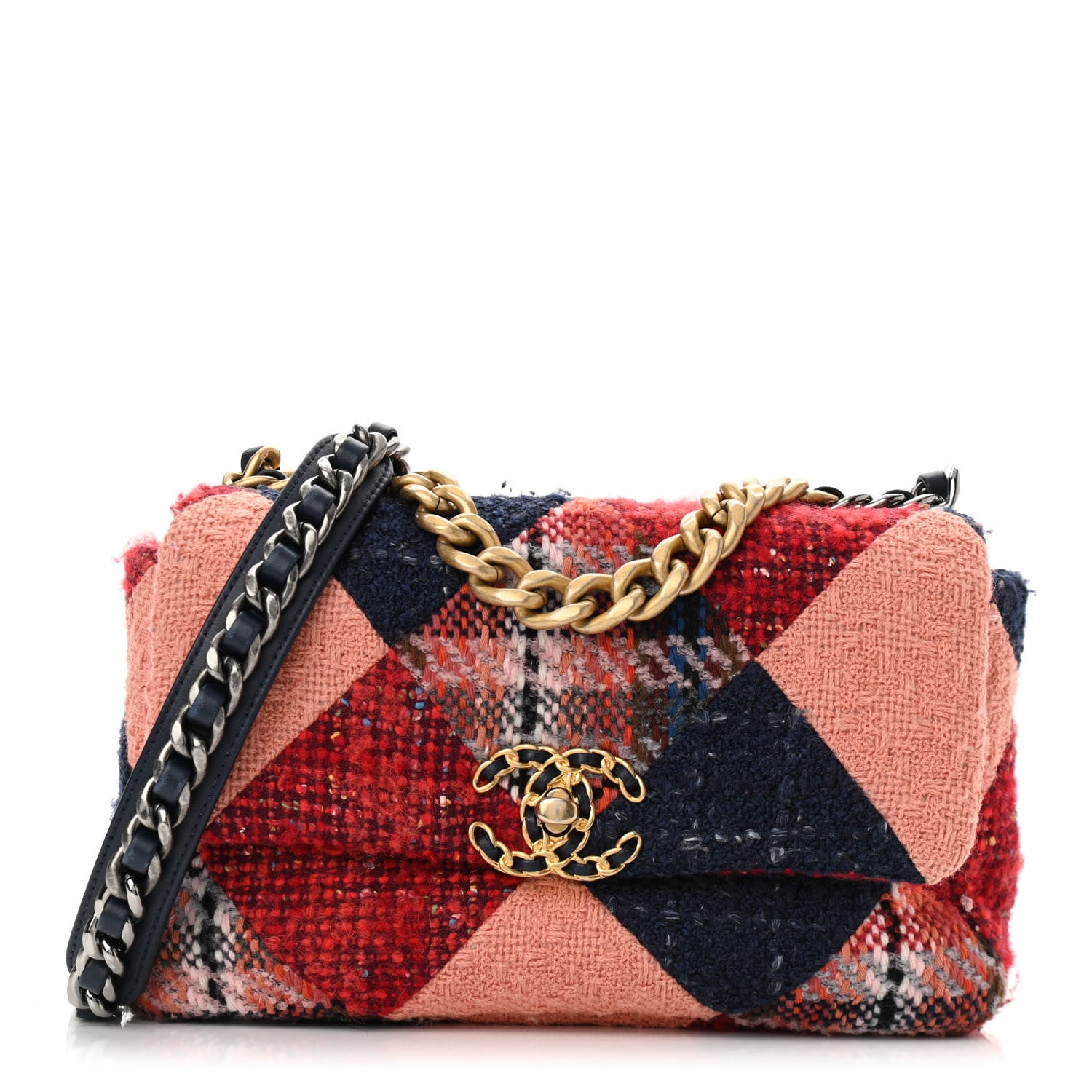 Chanel Tweed Quilted Medium Chanel 19 Flap Red Navy Multicolor 1 of 10