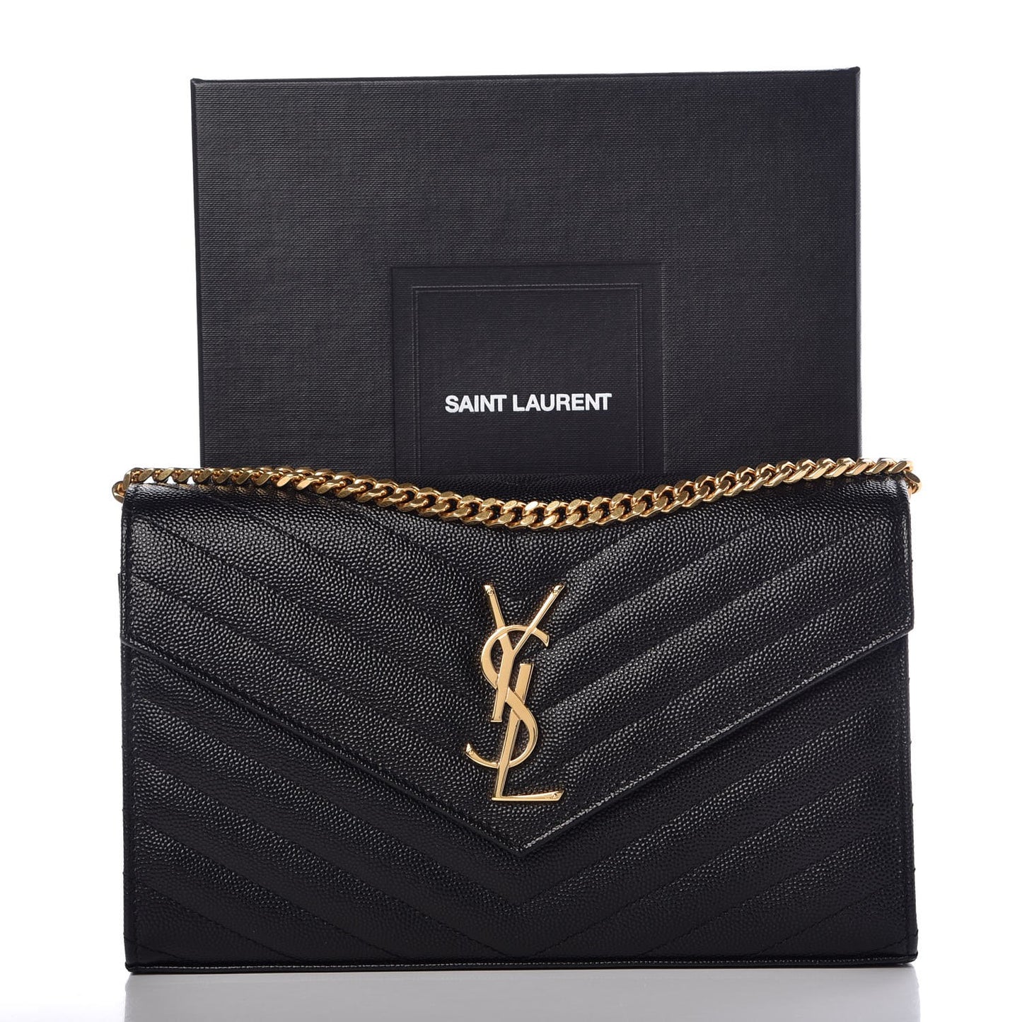 Grain De Poudre Matelasse Chevron Monogram Chain Wallet Black