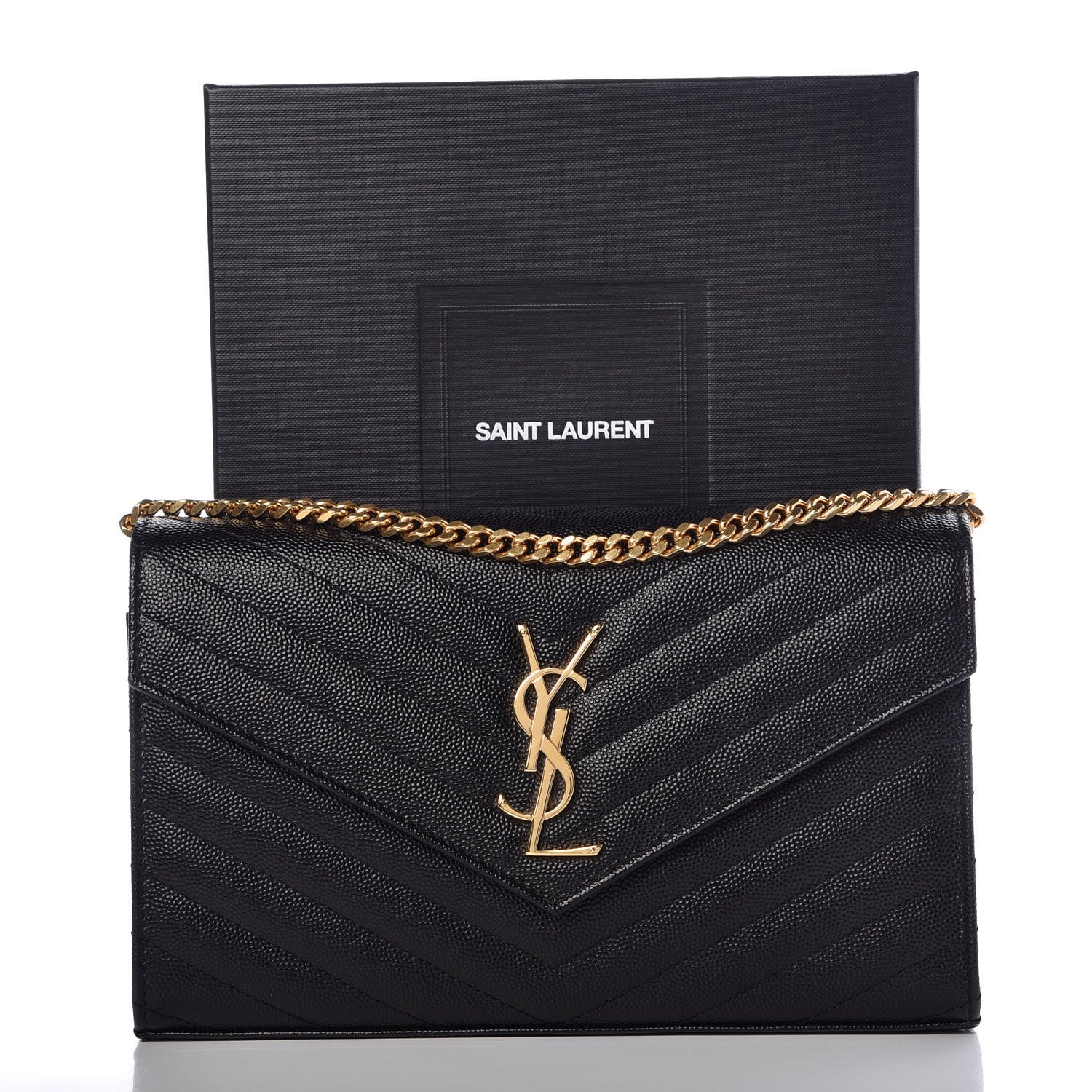 Saint Laurent Grain De Poudre Matelasse Chevron Monogram Chain Wallet Black 8 of 8