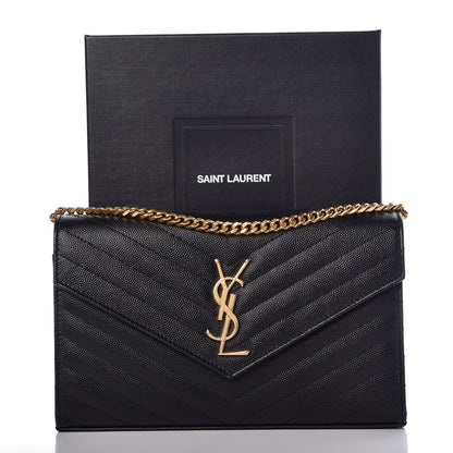 Saint Laurent Grain De Poudre Matelasse Chevron Monogram Chain Wallet Black 8 of 8