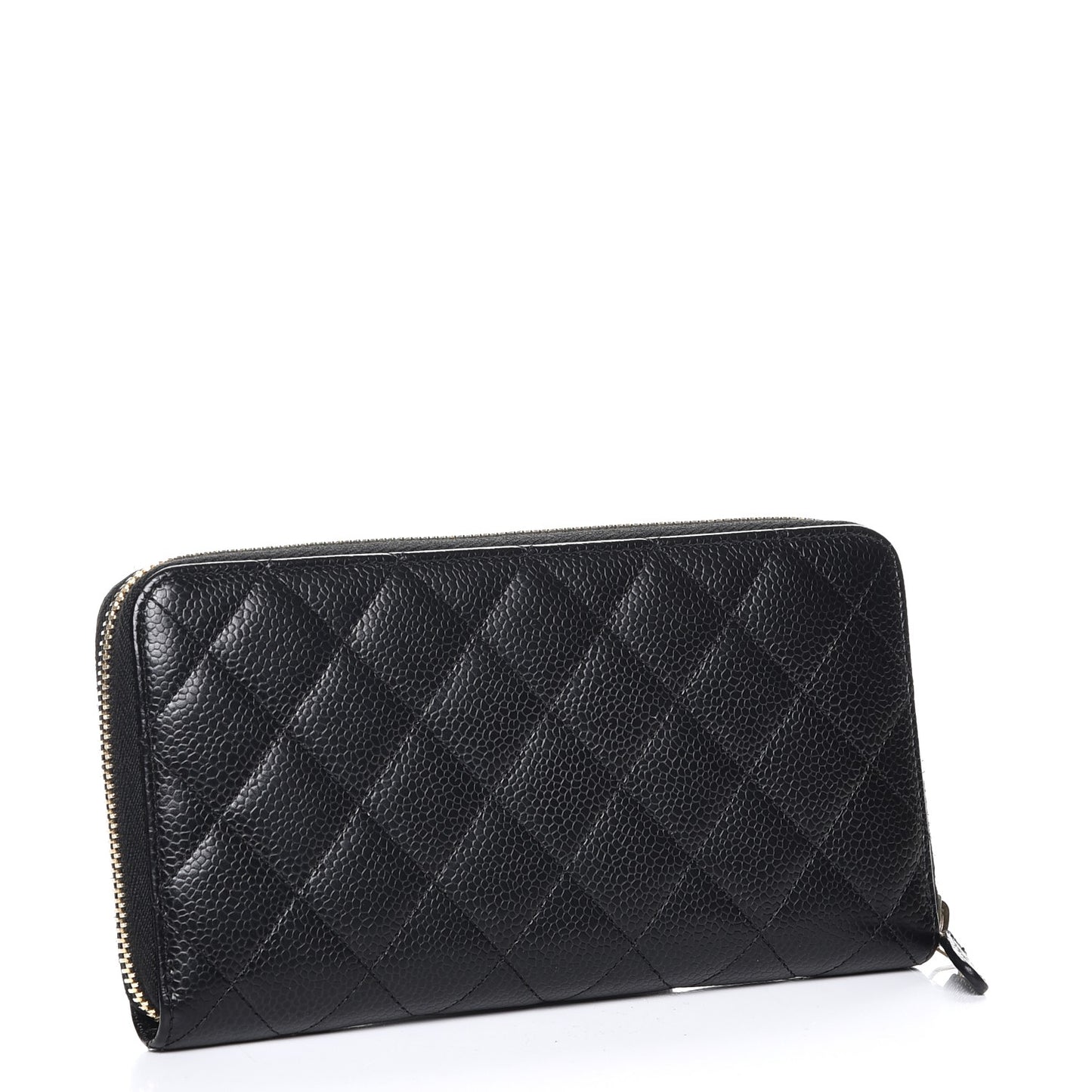 Caviar Quilted Large Gusset Zip Around Wallet Black