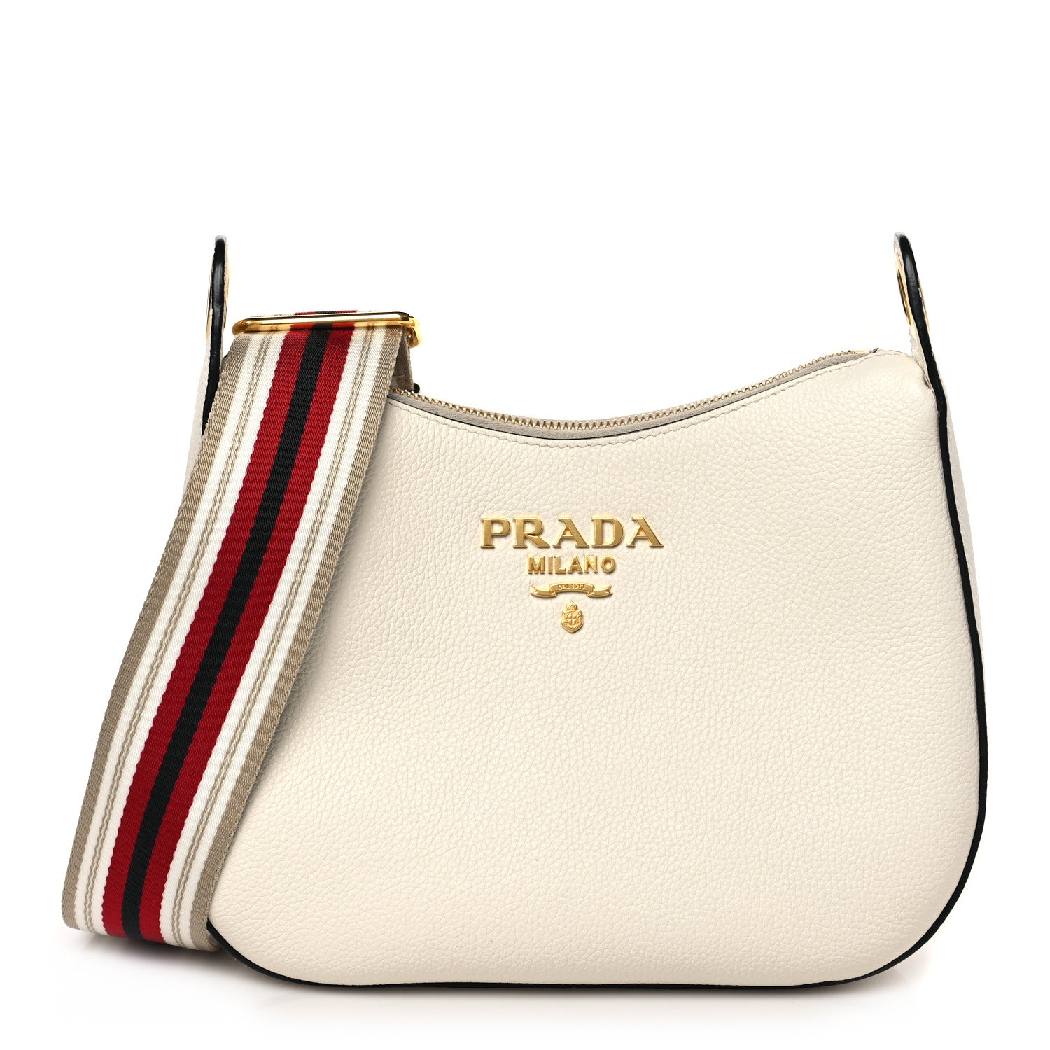 Prada Vitello Daino Zippered Messenger Hobo White 1 of 8
