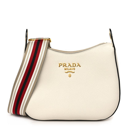 Prada Vitello Daino Zippered Messenger Hobo White 1 of 8