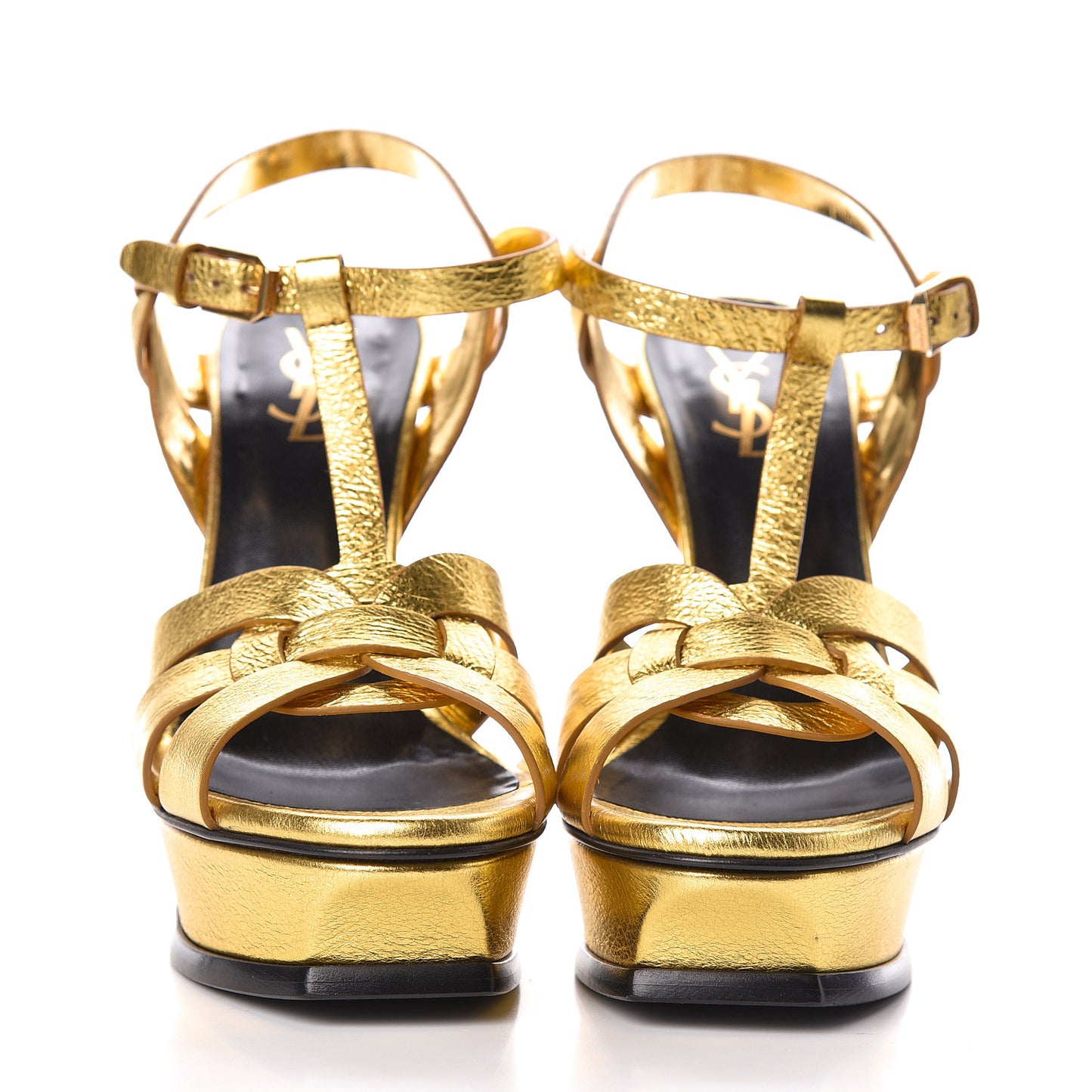 Metallic Calfskin Tribute 105 Platform Sandals 39 Black Gold