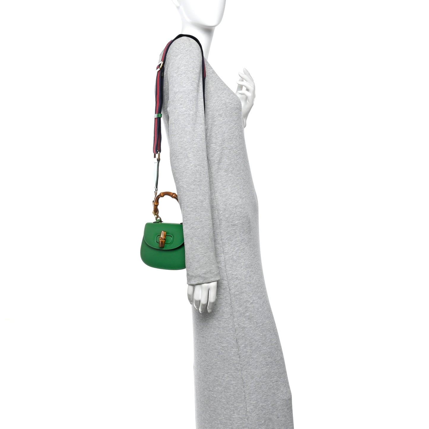Boarded Dyana Lux Calfskin Web Small Bamboo 1947 Top Handle Bag Spring Green