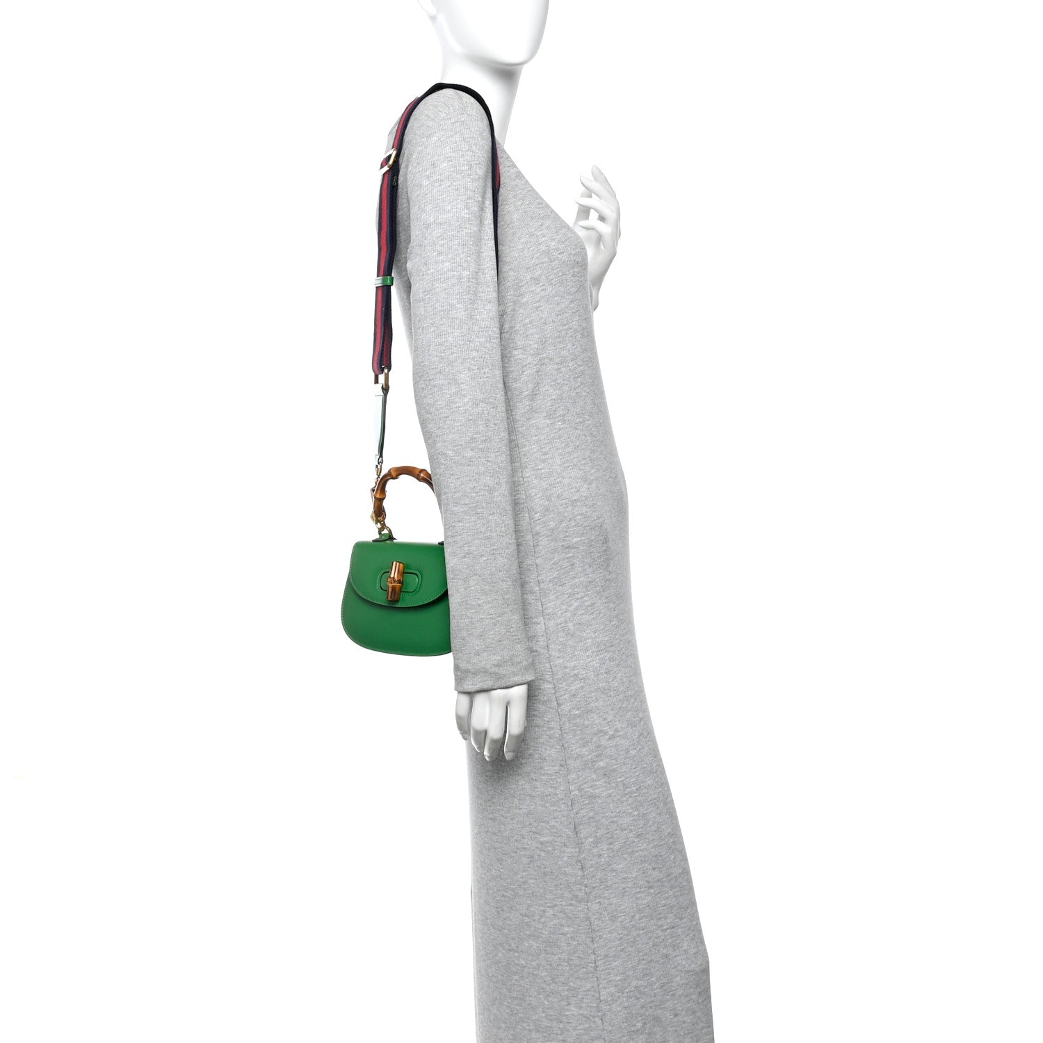 Gucci Boarded Dyana Lux Calfskin Web Small Bamboo 1947 Top Handle Bag Spring Green 2 of 9