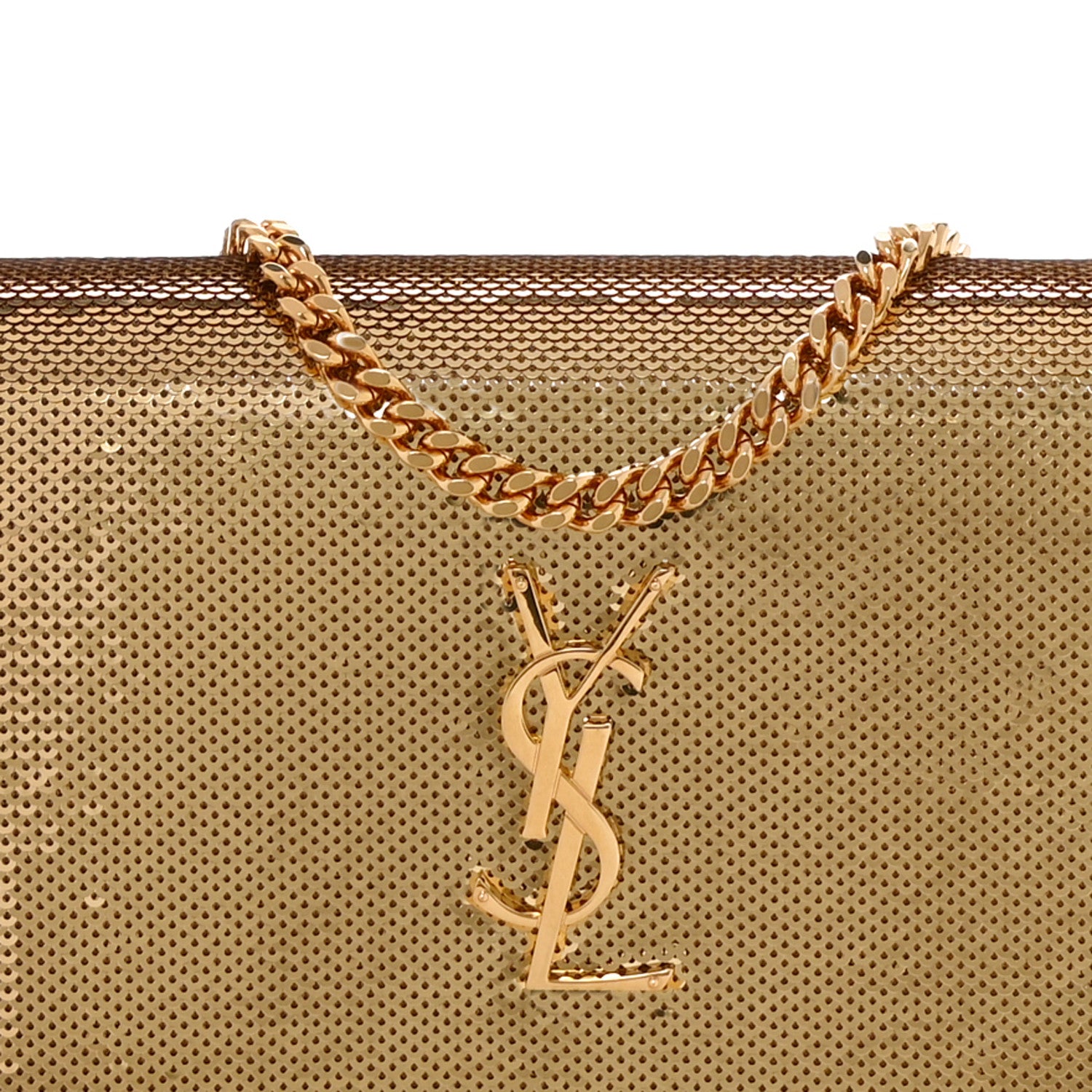 Saint Laurent Sequin Monogram Chain Wallet Gold 8 of 11