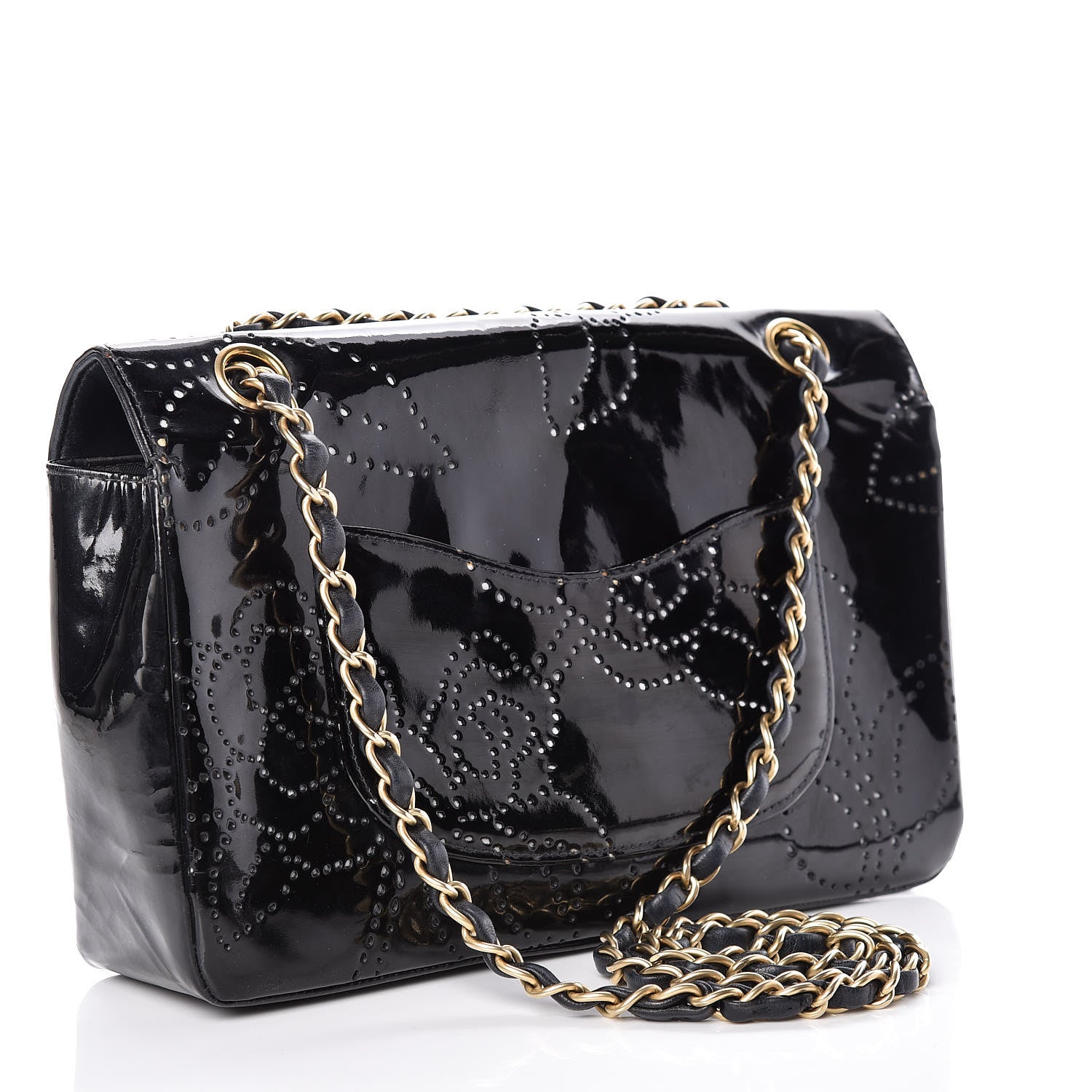 Chanel Patent Perforated Camellia Medium Single Flap Black 3 of 20