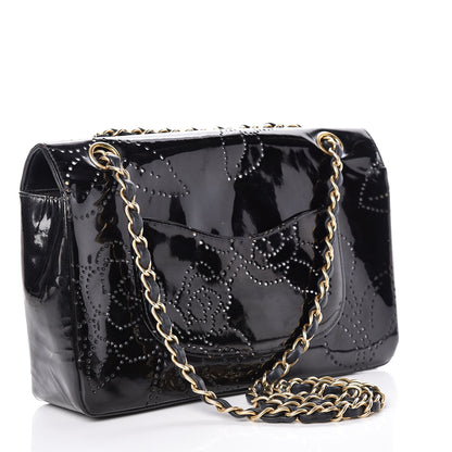 Chanel Patent Perforated Camellia Medium Single Flap Black 3 of 20