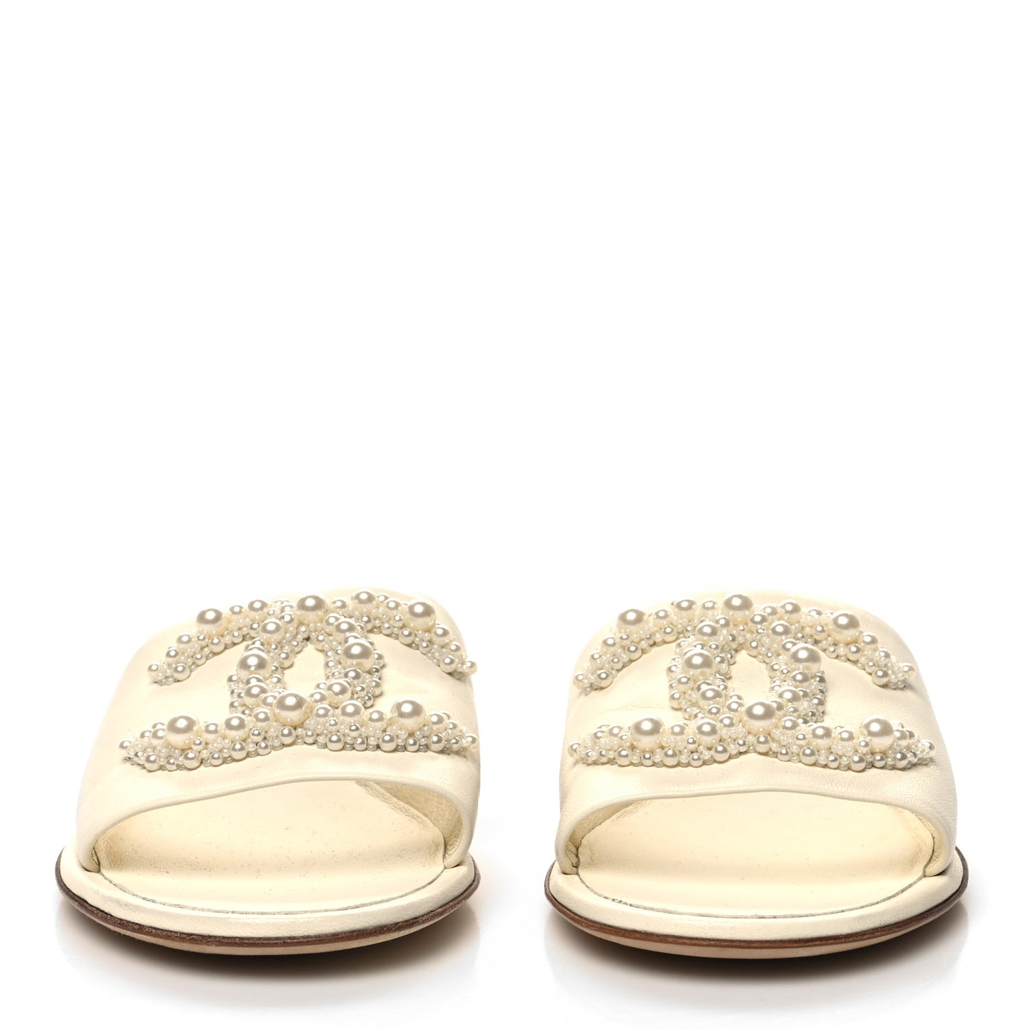 Calfskin Pearl CC Mules 39 Ivory