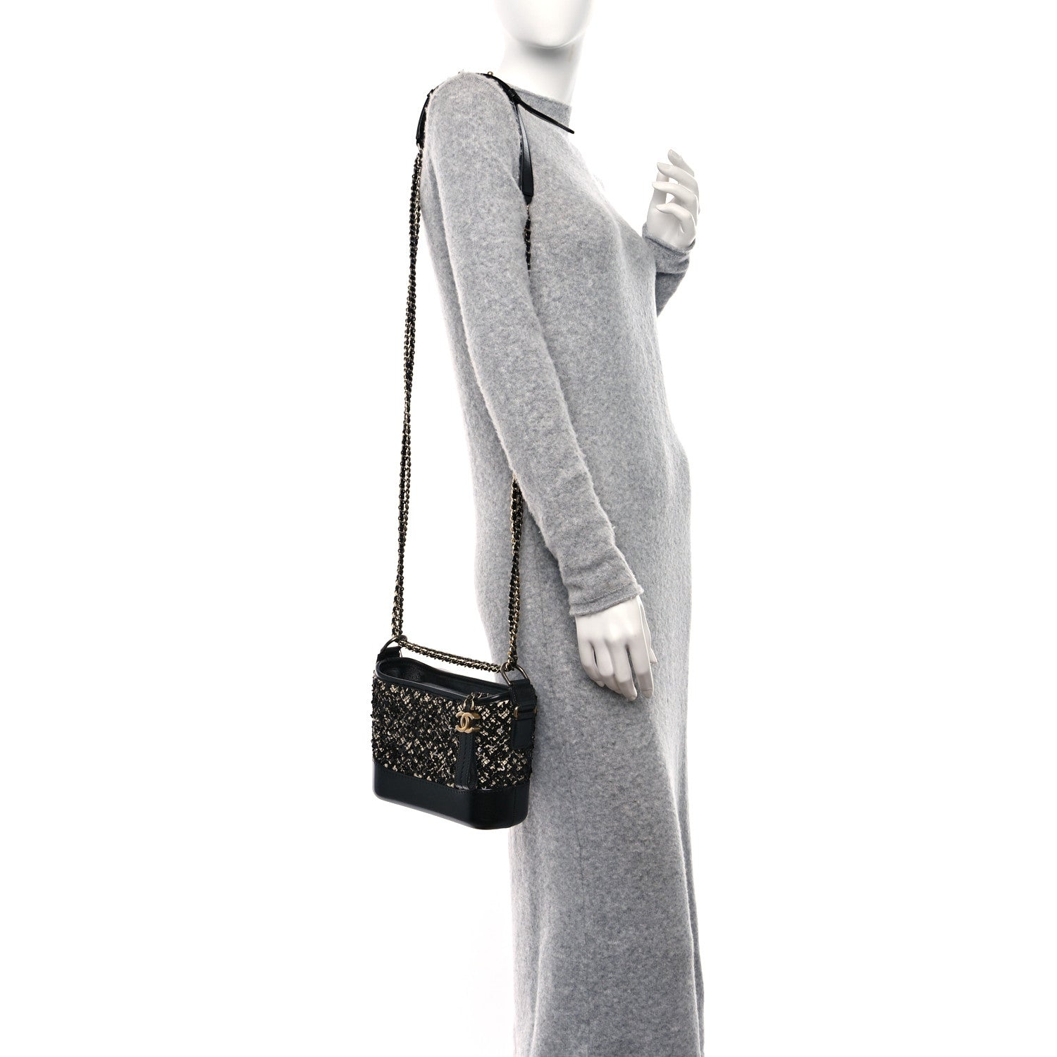 Chanel Tweed Sequin Calfskin Small Gabrielle Hobo Beige Black 2 of 9