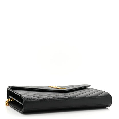 Saint Laurent Grain De Poudre Matelasse Chevron Monogram Chain Wallet Black 4 of 13