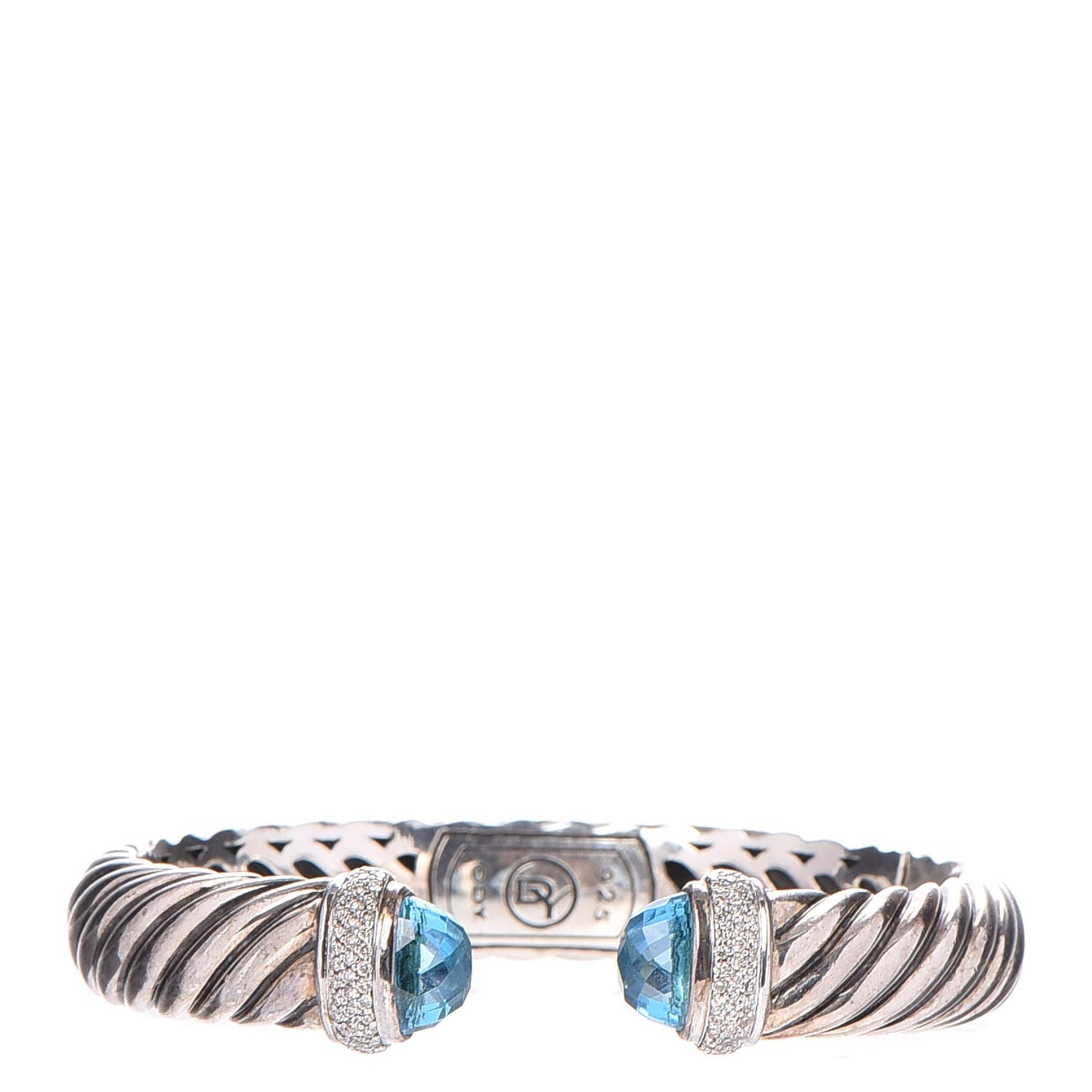 Sterling Silver Blue Topaz Diamond 11mm Sculpted Cable Bracelet