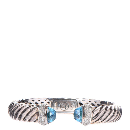 David Yurman Sterling Silver Blue Topaz Diamond 11mm Sculpted Cable Bracelet 1 of 4