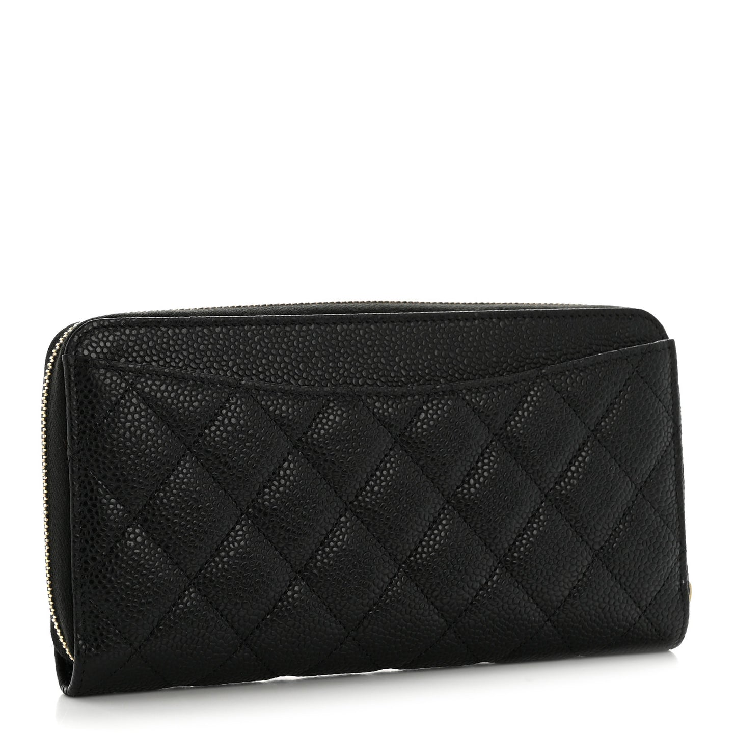 Caviar Quilted Large Gusset Zip Around Wallet Black