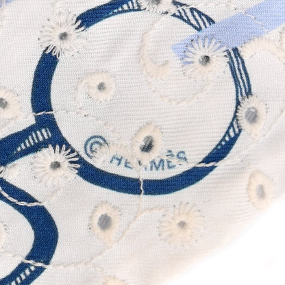 Hermes Silk Embroidered Do Re Boucles Broderie Anglaise Twilly Bleu White Marine 4 of 4