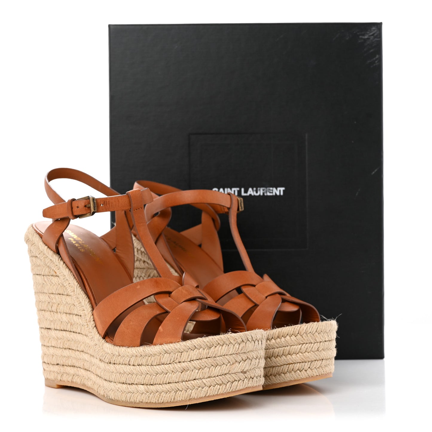 Calfskin 85 Platform Espadrille Wedge Sandals 38 Brown