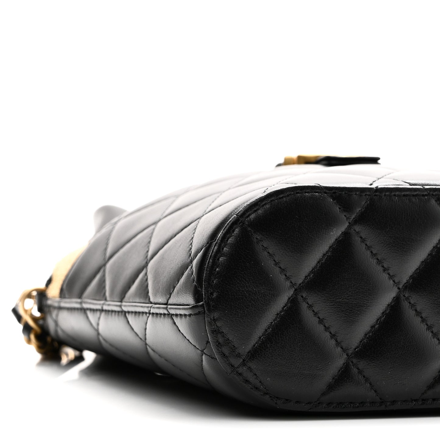 Suede Shiny Lambskin Quilted Top Handle Clutch With Chain Black Beige