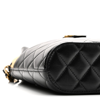 Chanel Suede Shiny Lambskin Quilted Top Handle Clutch With Chain Black Beige 9 of 10