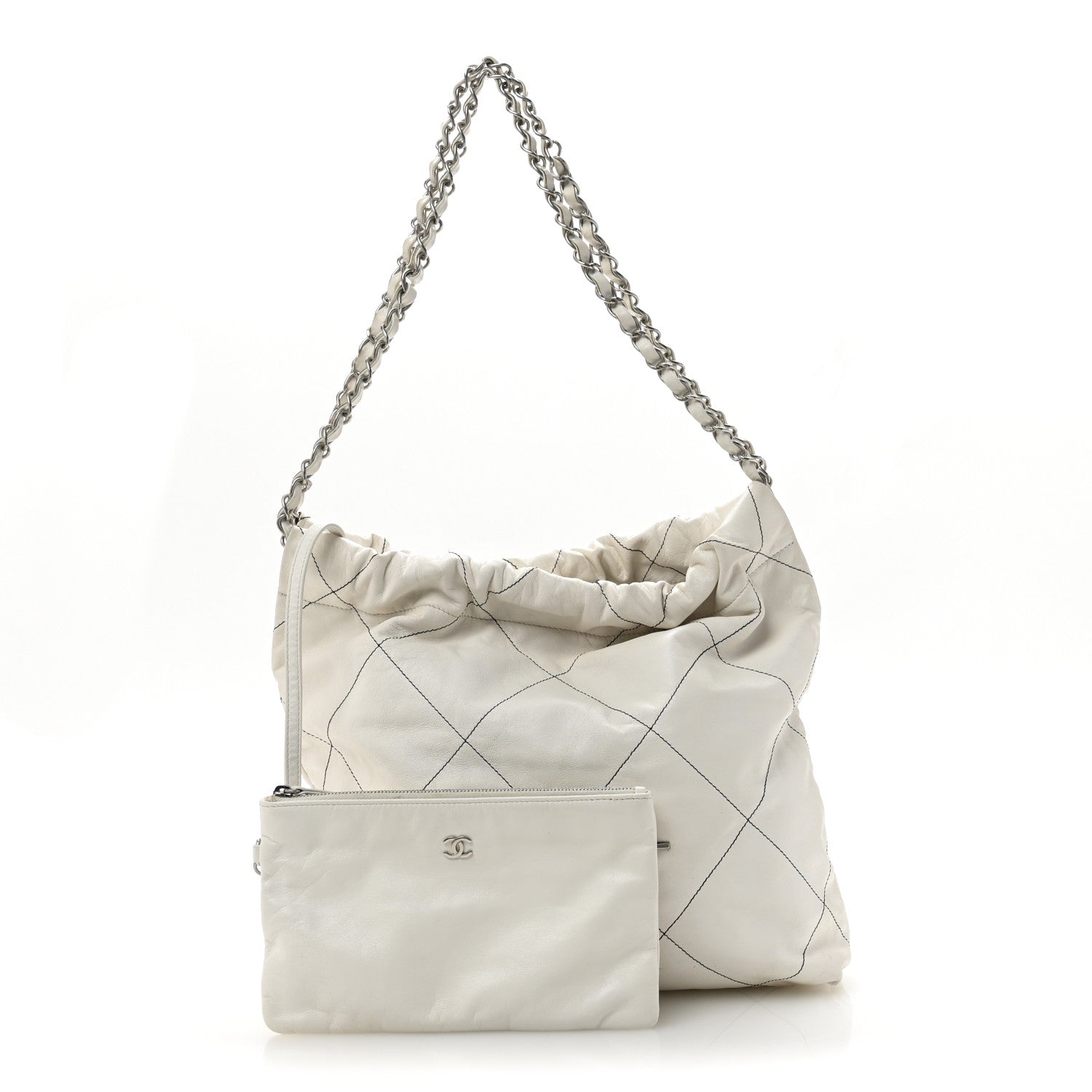 Chanel Shiny Calfskin Quilted Small Chanel 22 White Black 3 of 15