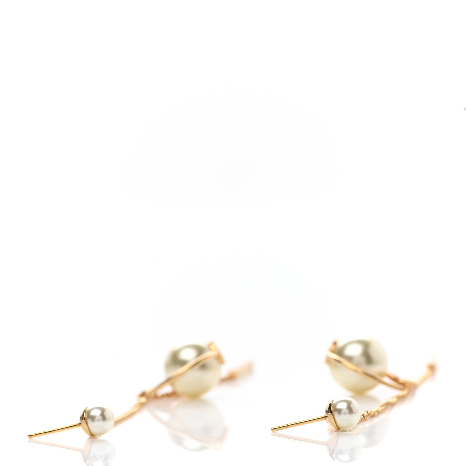 Christian Dior Pearl Tribales Dangle Chain Earrings Gold 3 of 4