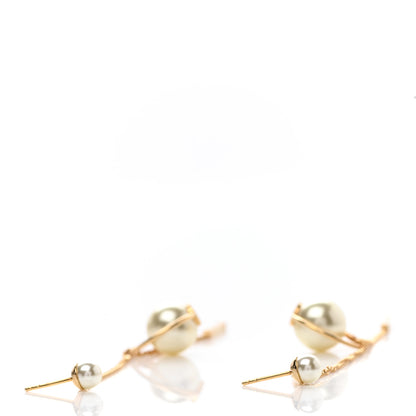 Christian Dior Pearl Tribales Dangle Chain Earrings Gold 3 of 4