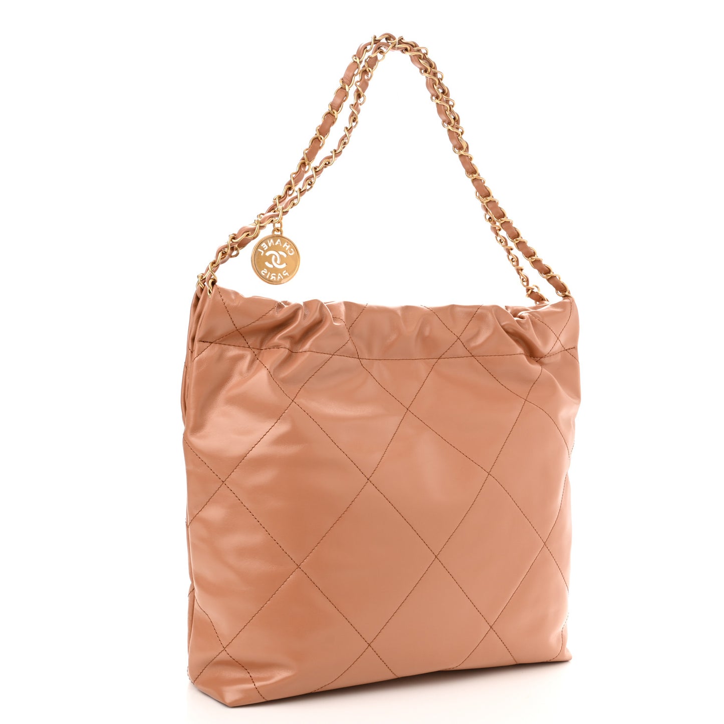 Shiny Calfskin Quilted Small Chanel 22 Camel