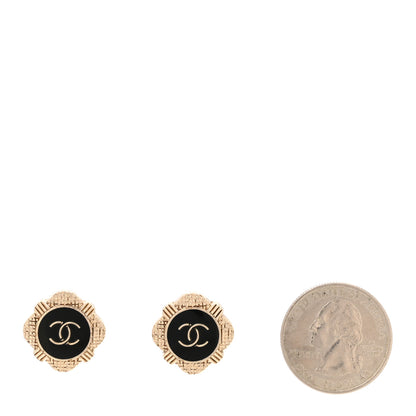 Chanel Resin Crystal Quilted CC Heart Earrings Gold Black 2 of 5