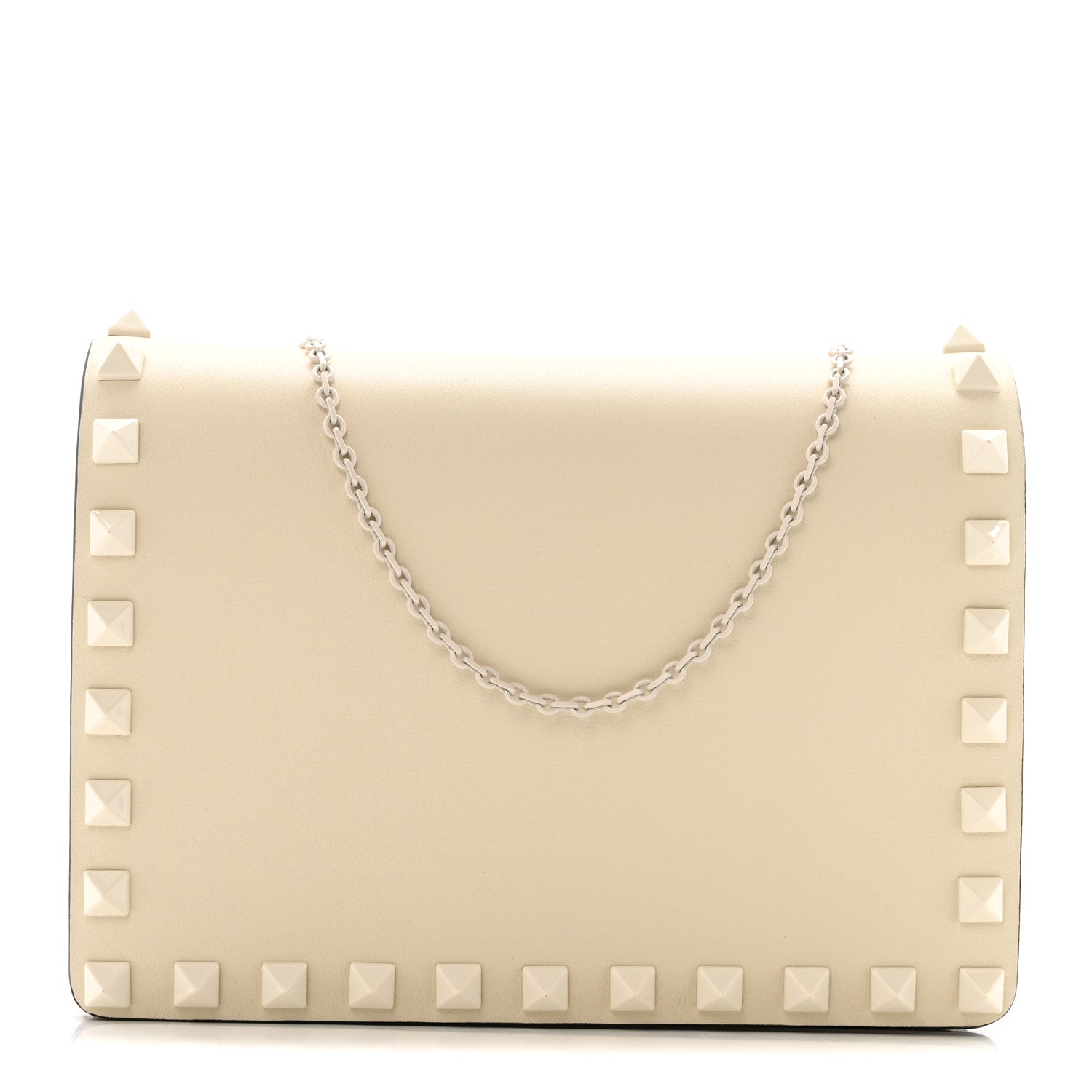 Valentino Garavani Calfskin Lacquer Monochrome Rockstud Wallet On Chain Ivory 1 of 11