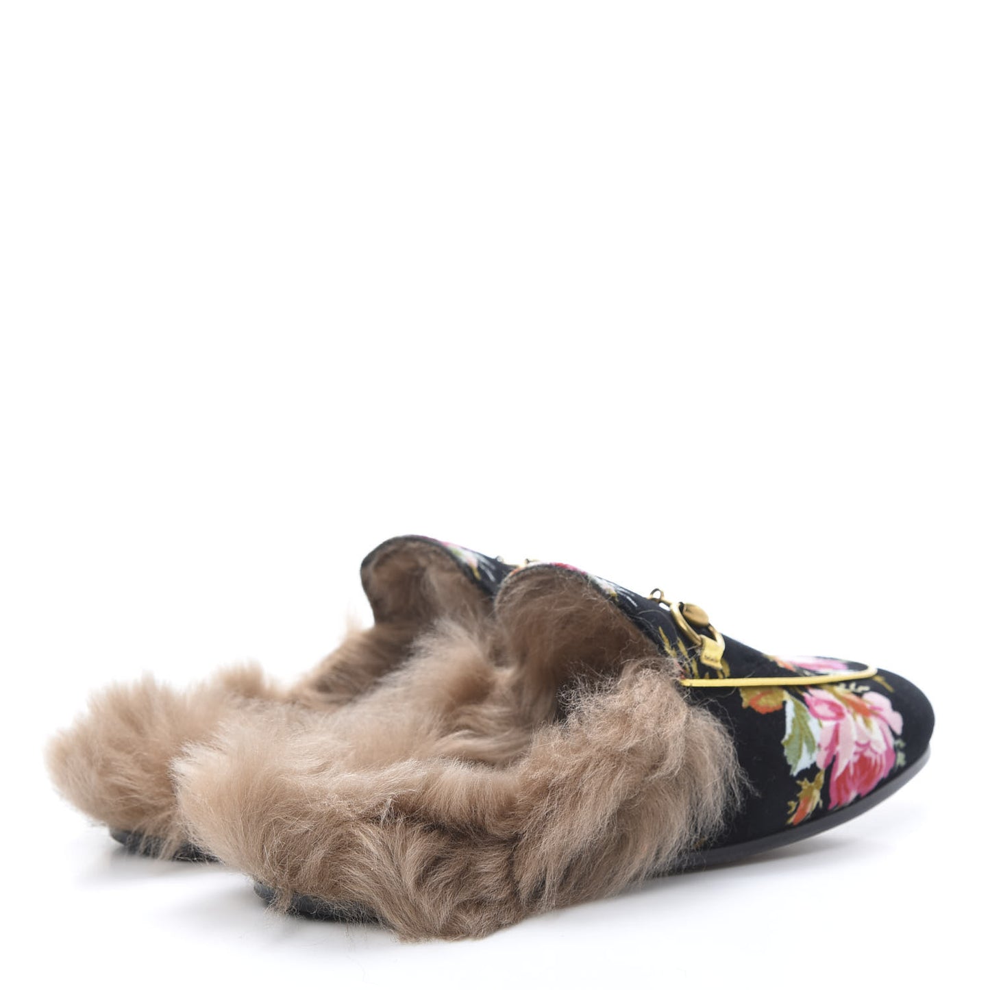 Velvet Fur Floral Womens Princetown Slippers 35 Black