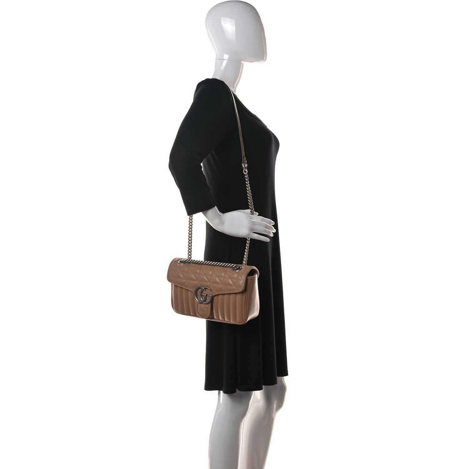 Gucci Calfskin Matelasse Aria Small GG Marmont Shoulder Bag Camelia 2 of 10