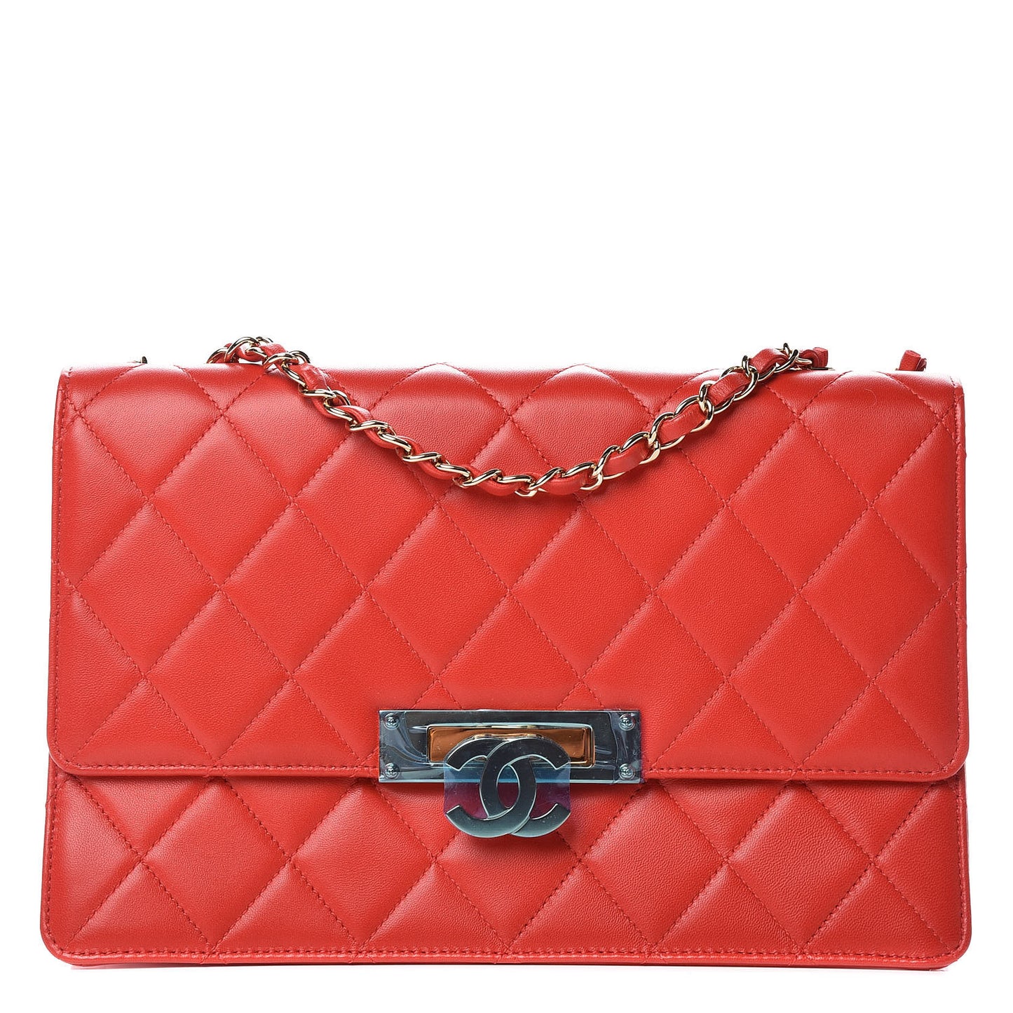 Lambskin Quilted Large Golden Class Flap Red