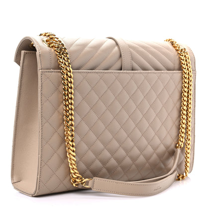 Saint Laurent Grain De Poudre Mixed Matelasse Large Triquilt Monogram Satchel Dark Beige 3 of 11