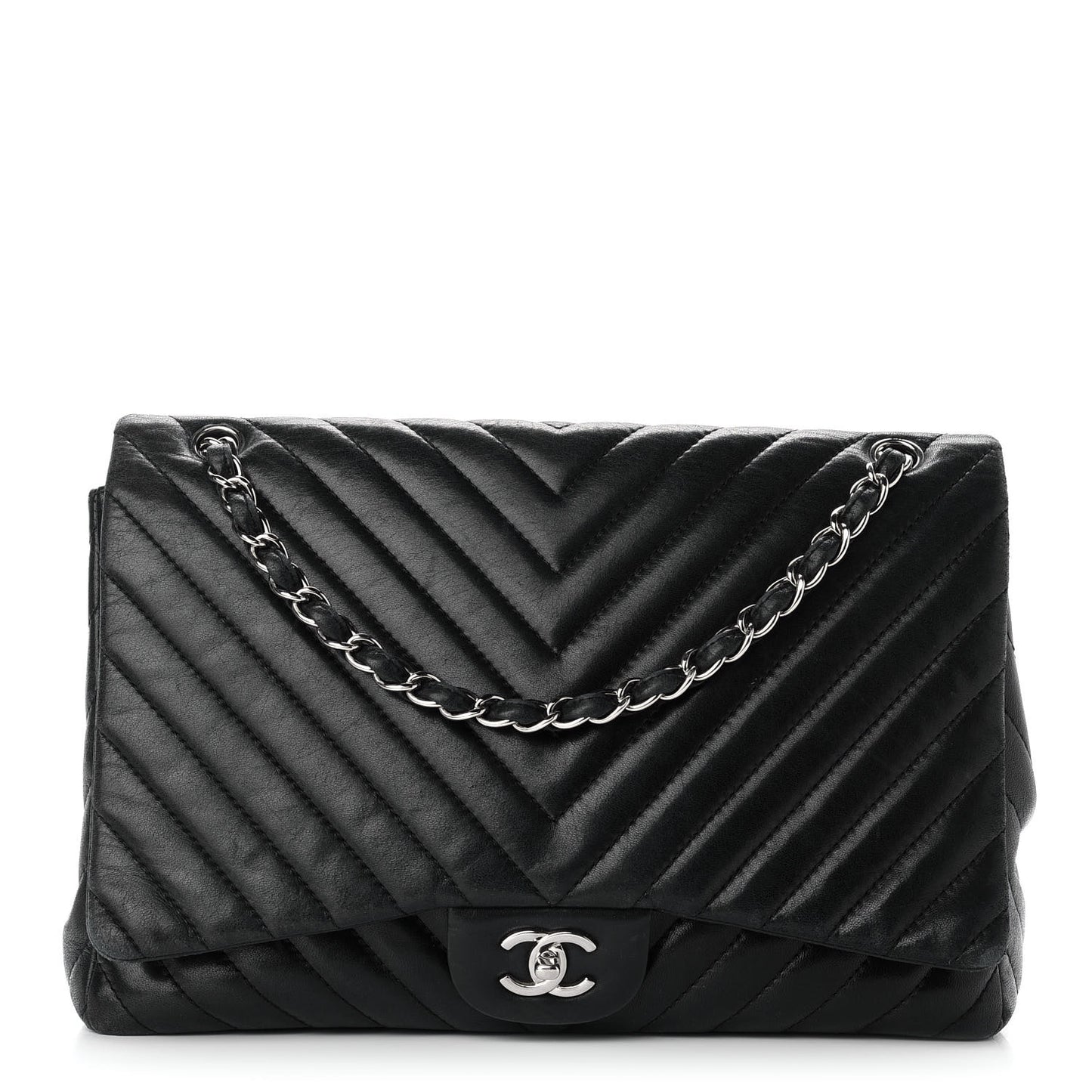 Lambskin Chevron Quilted Maxi Single Flap Black