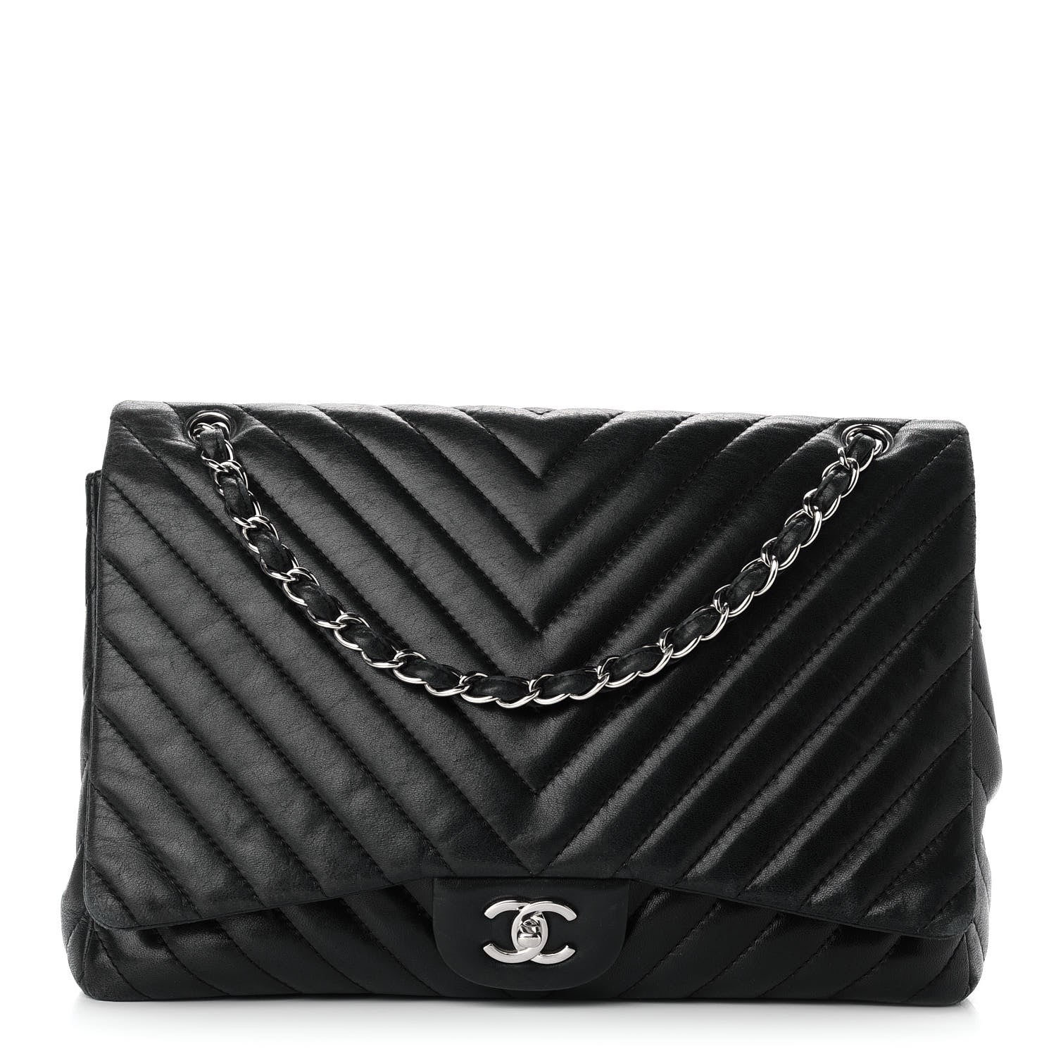 Chanel Lambskin Chevron Quilted Maxi Single Flap Black 1 of 13