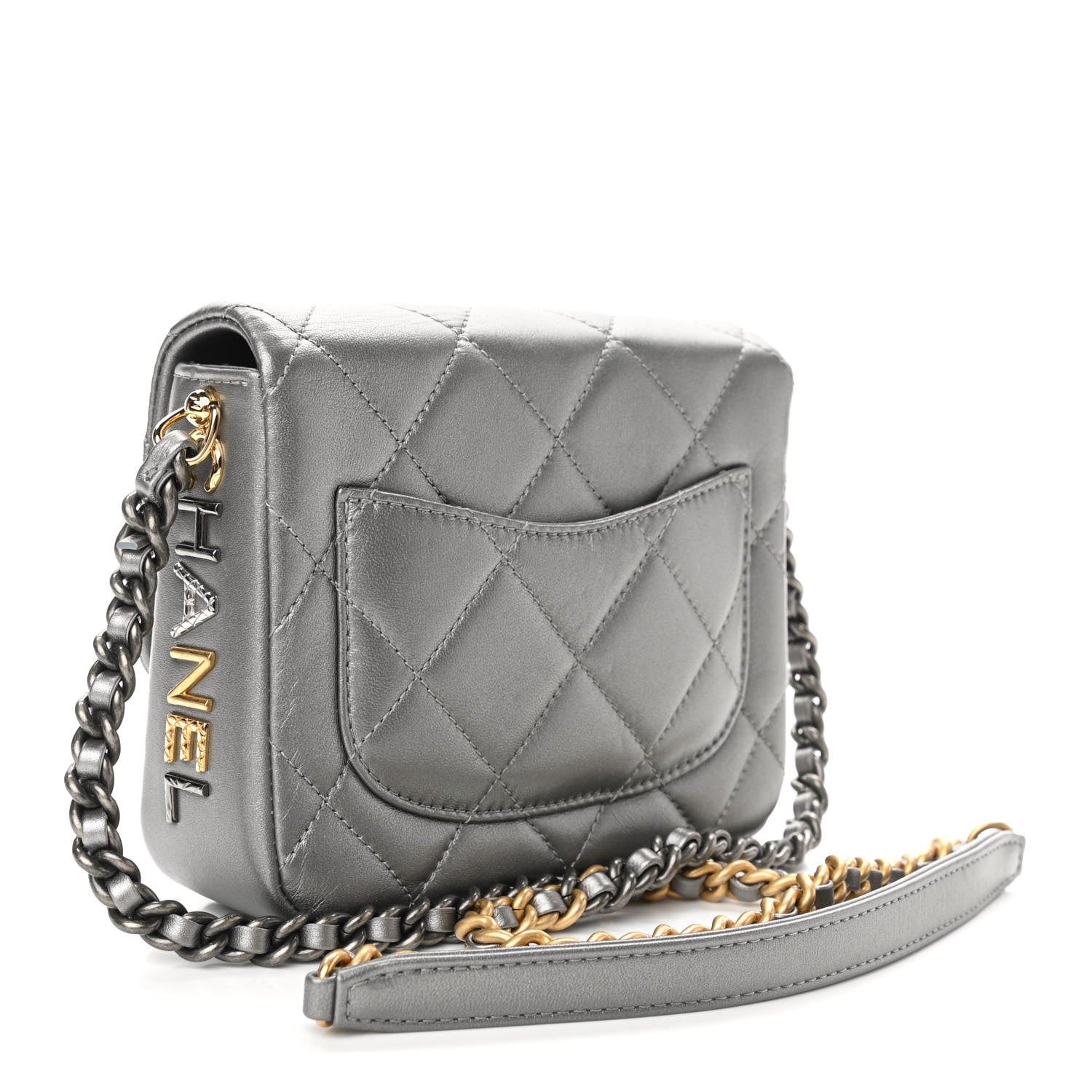 Chanel Metallic Lambskin Quilted Mini Side Note Flap Grey 2 of 10