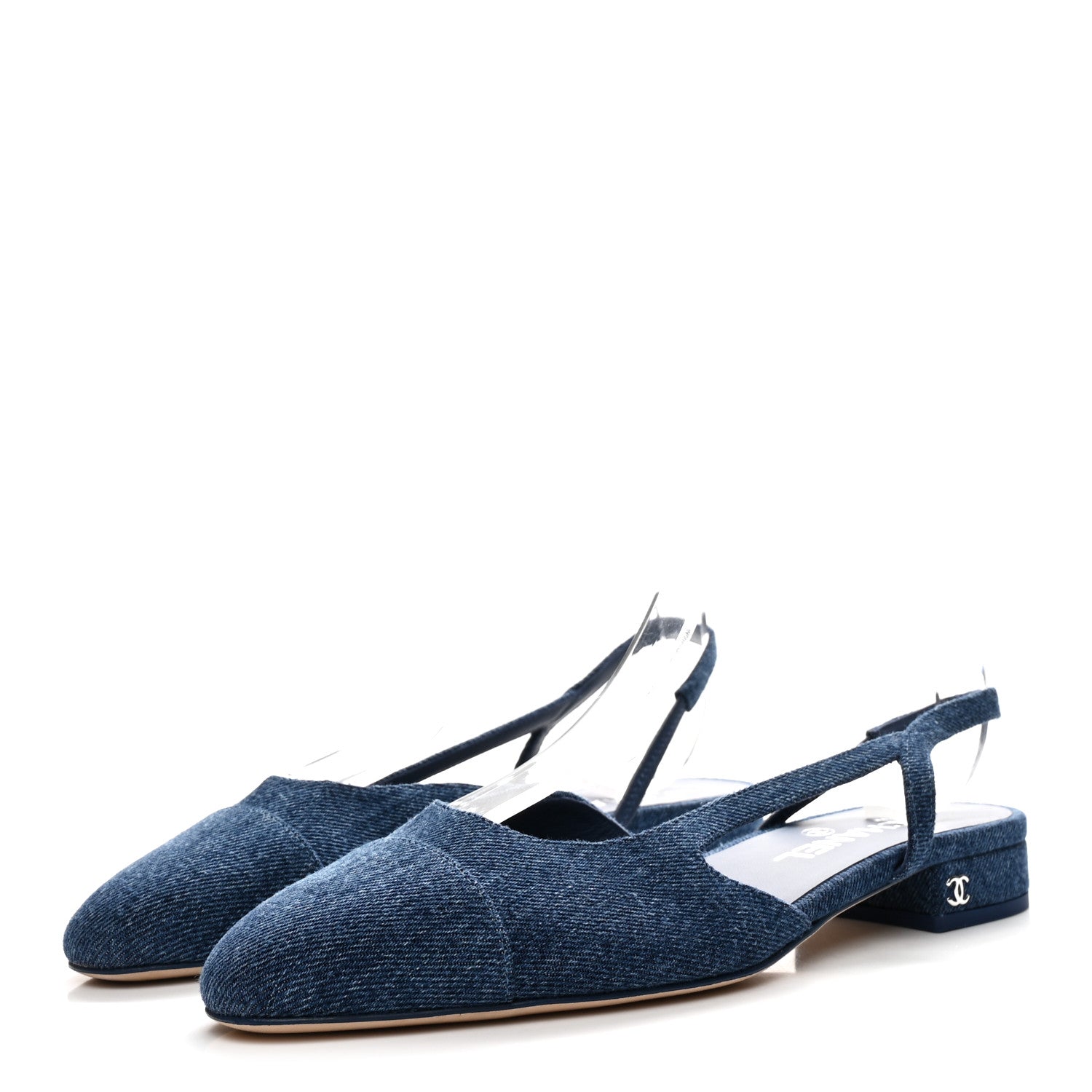 Chanel Denim Cap Toe CC Slingback Flats 38.5 Light Blue 1834014