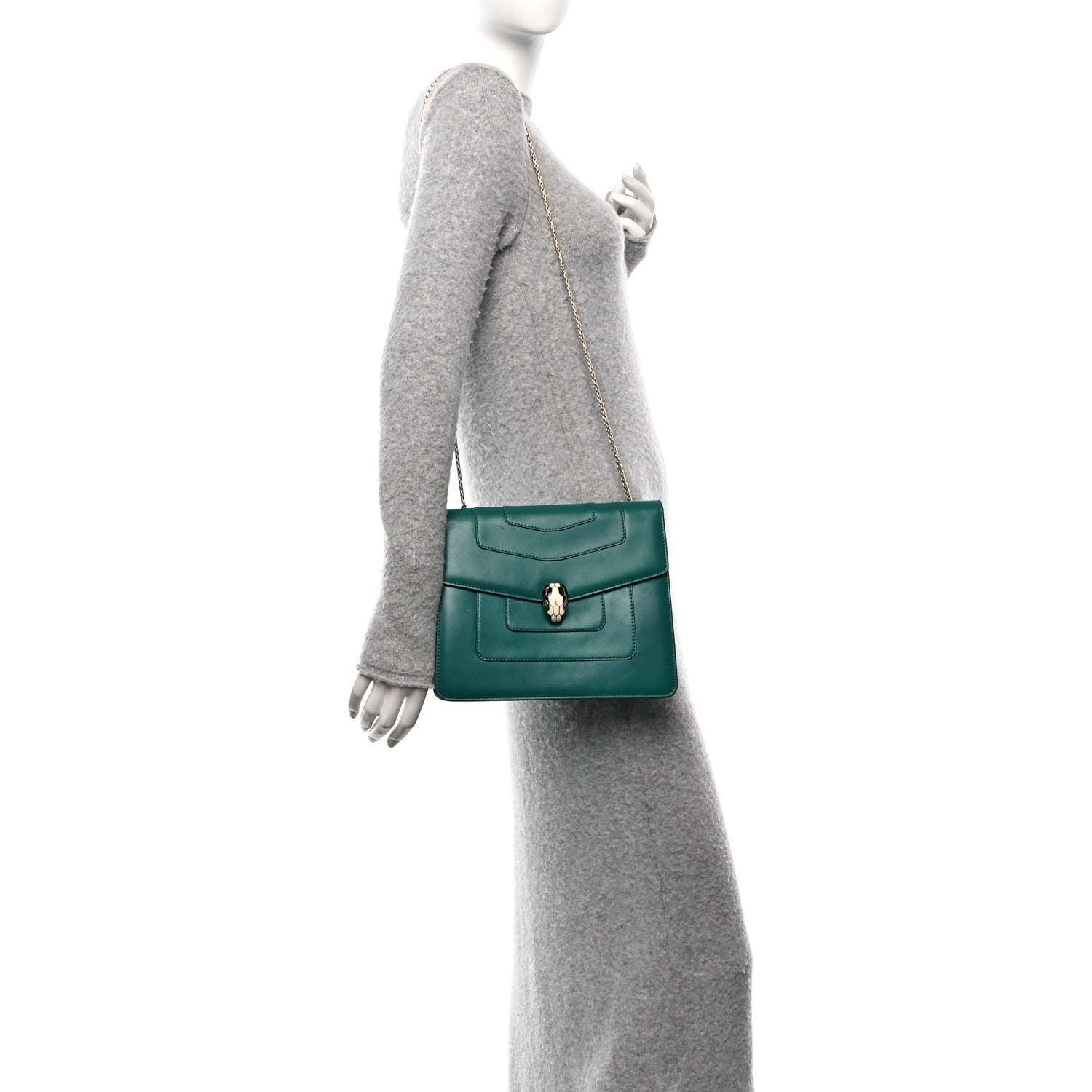 Bulgari Calfskin Serpenti Forever Snake Strap Crossbody Bag Emerald Green 2 of 9