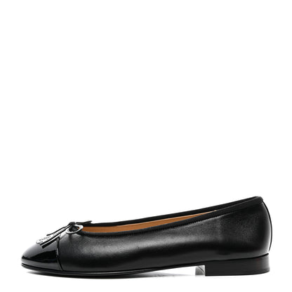 Chanel Lambskin Patent Cap Toe Ballerina Flats 37.5 Black 1 of 9
