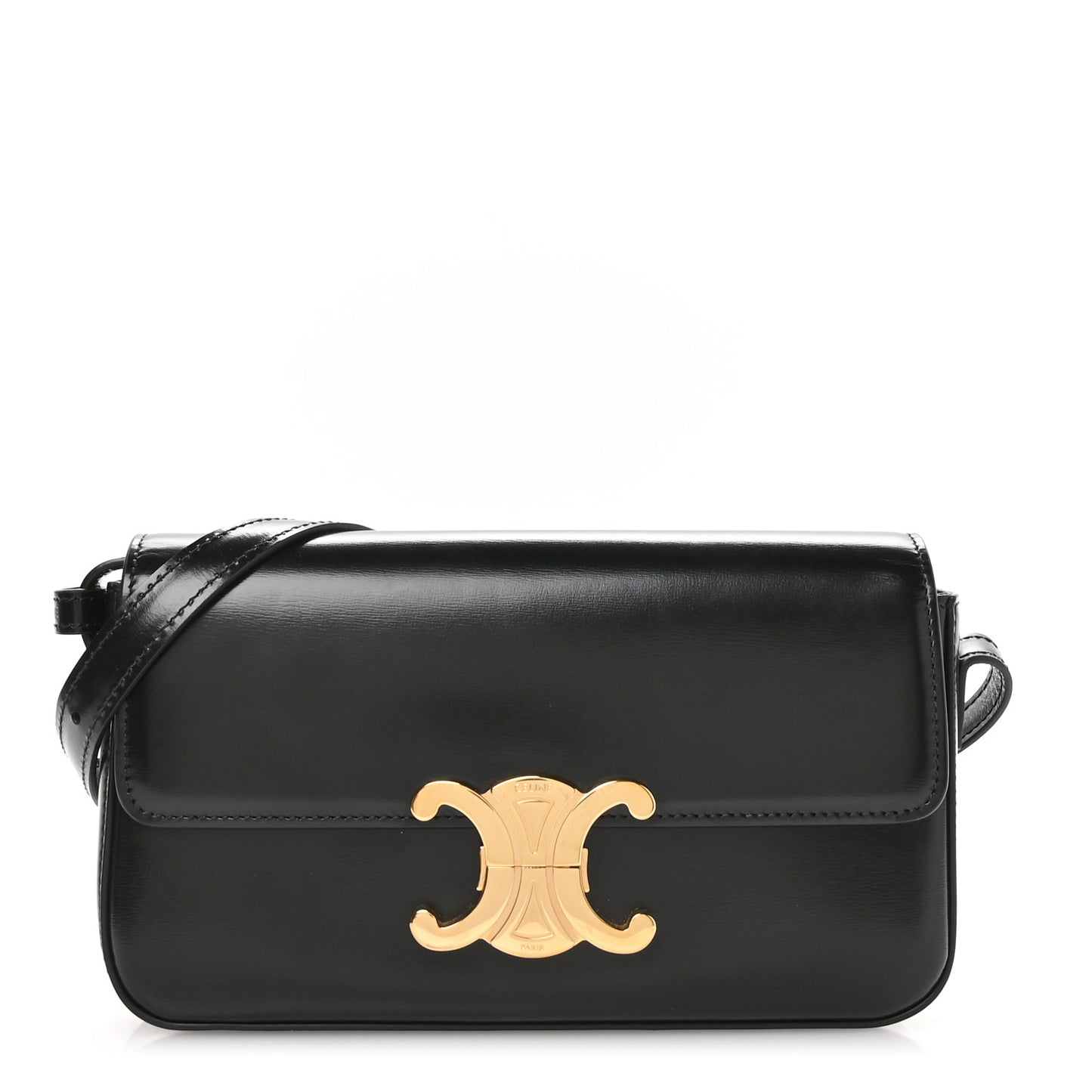Shiny Calfskin Triomphe Shoulder Bag Black