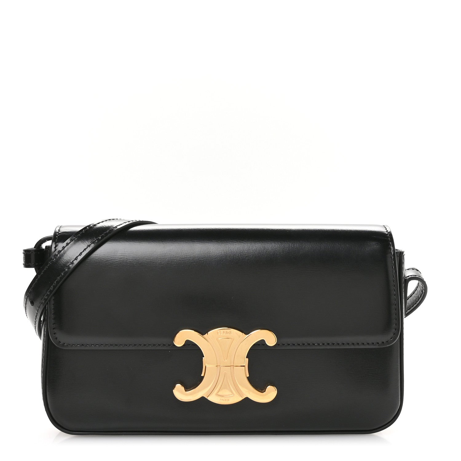 Celine Shiny Calfskin Triomphe Shoulder Bag Black 1 of 11