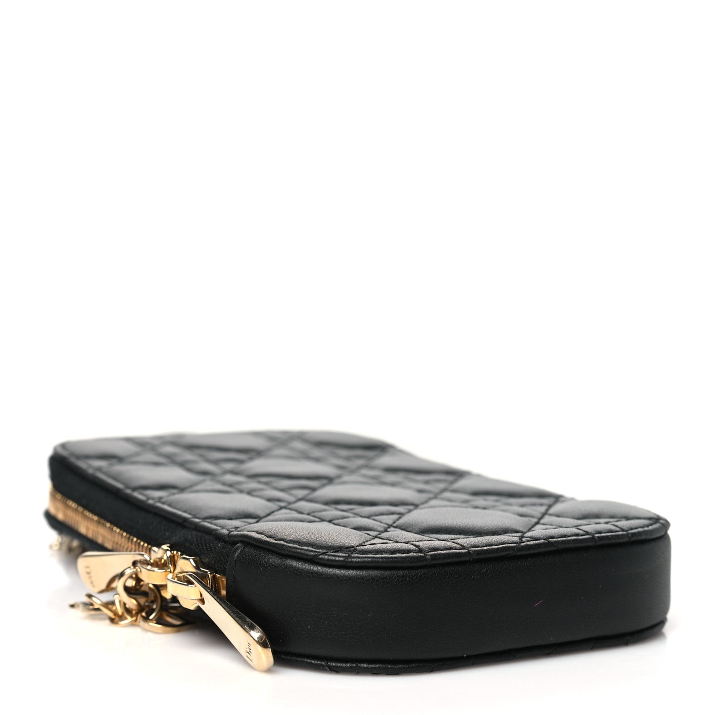 Lambskin Cannage Lady Dior Phone Holder Black