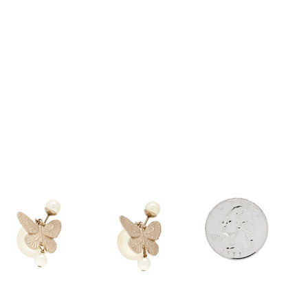 Christian Dior Pearl Butterfly Tribal Earrings Gold 2 of 5