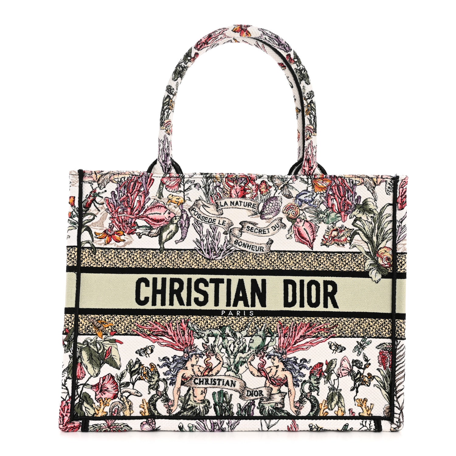 Christian Dior Canvas Embroidered Medium Book Tote White Multicolor 1 of 10