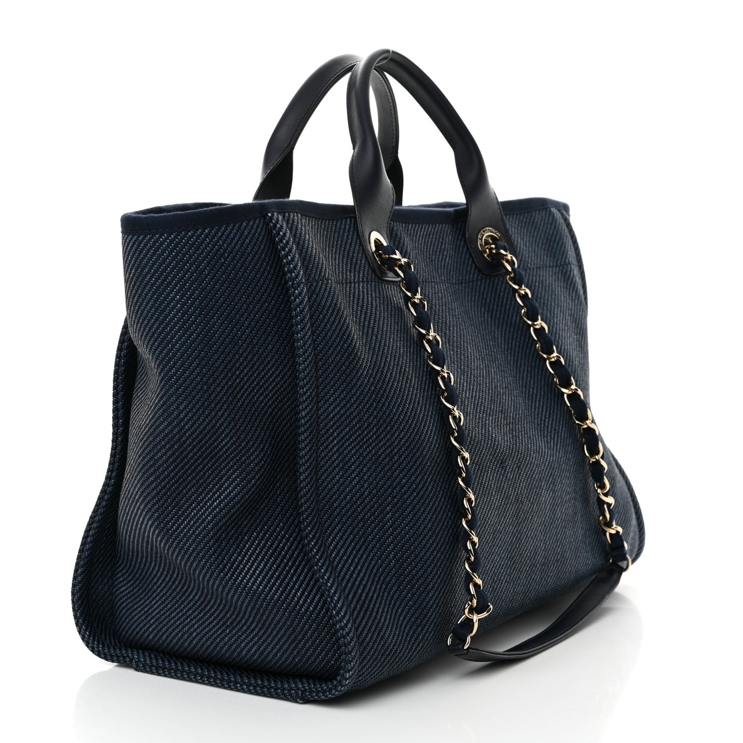 Mixed Fibers Calfskin Medium Deauville Tote Navy Blue