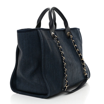 Chanel Mixed Fibers Calfskin Medium Deauville Tote Navy Blue 3 of 13